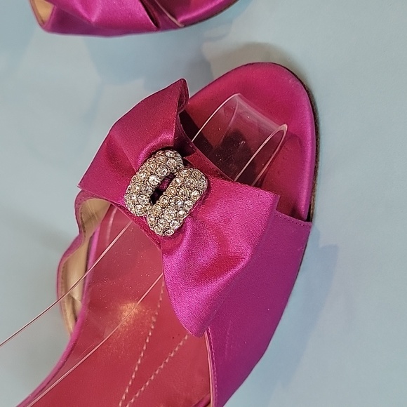 KATE SPADE New York Fushia Satin Jeweled Bow High Heel Slingback Shoes Size 11 - Picture 4 of 15